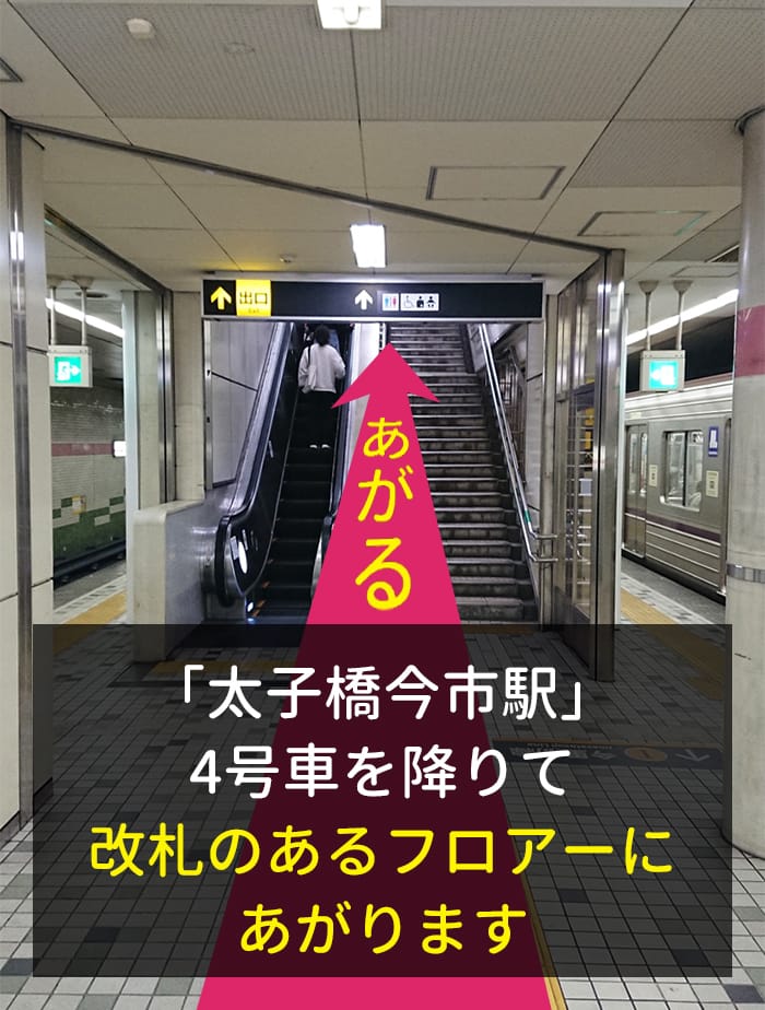 「太子橋今市駅」4号車を降りて改札のあるフロアーへ上がります